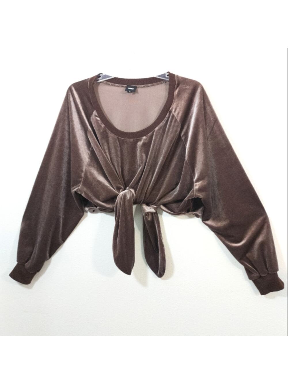 New Nude Brand velvety oversized cropped tie front top S